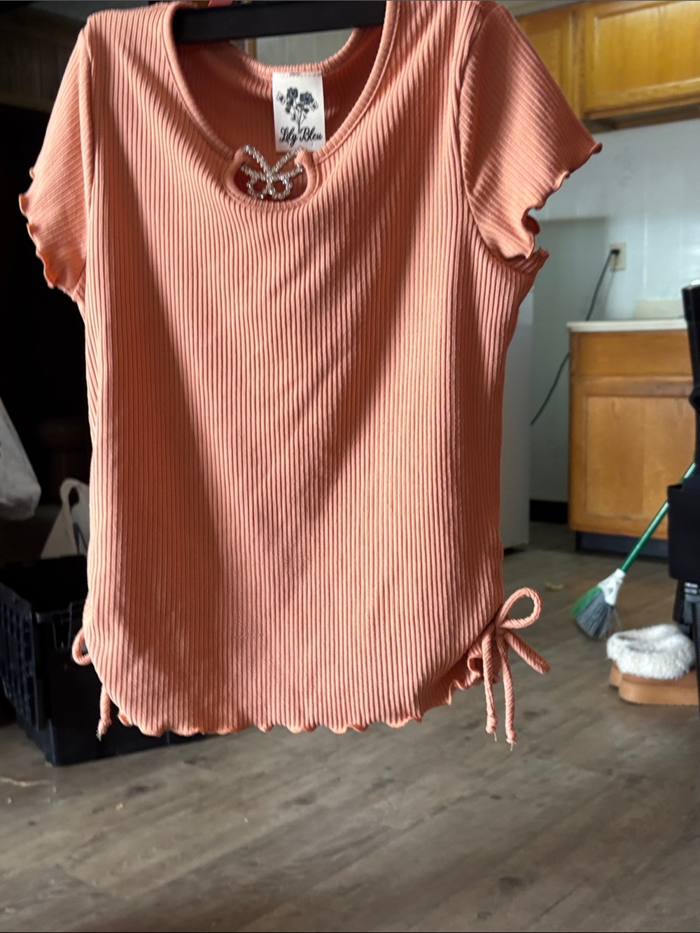 Lily Bleu Ribbed Short Sleeve Top in Peach